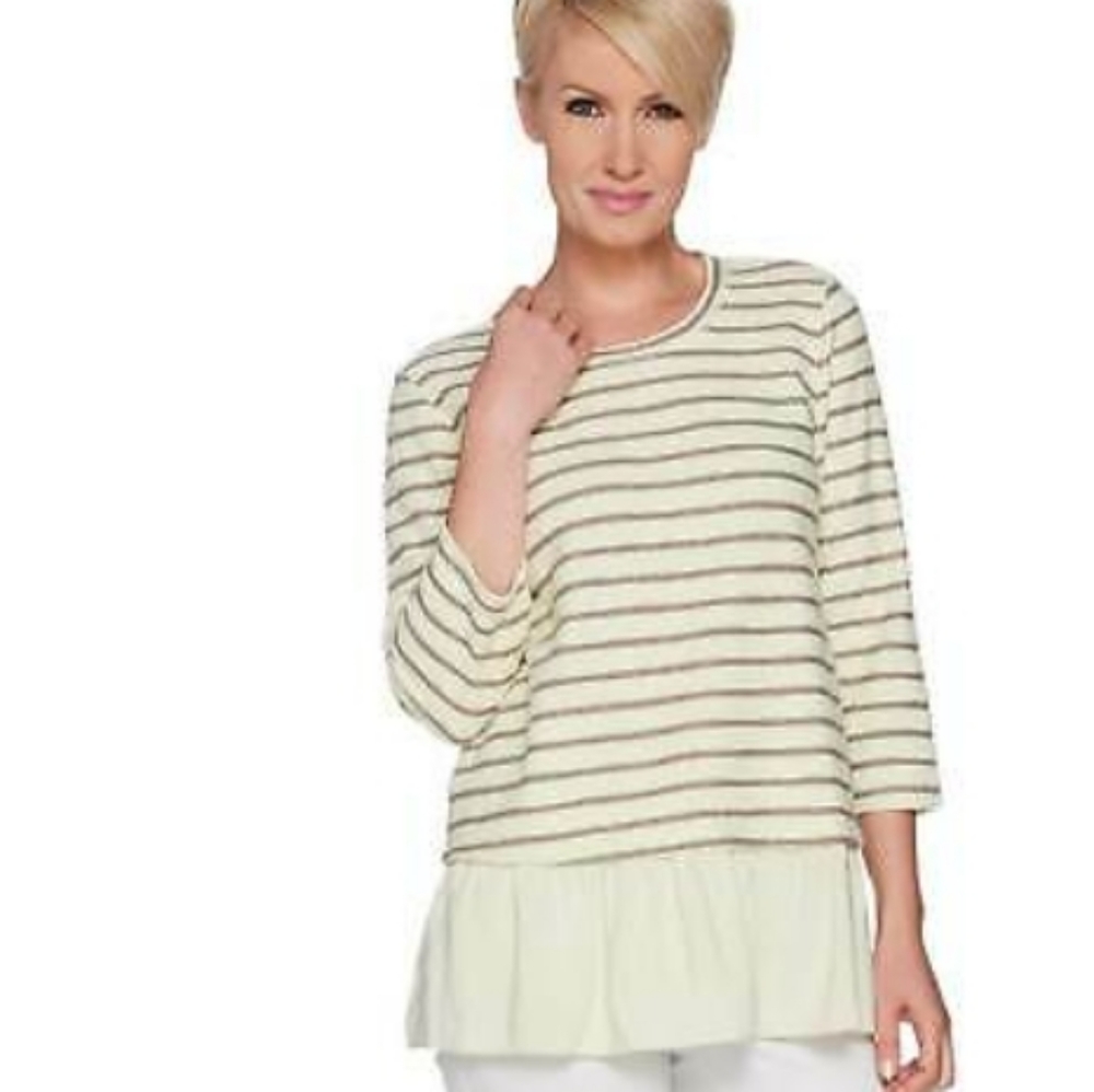 NEW Lori Goldstein Boucle Top w/Crinkle Gauze Hem